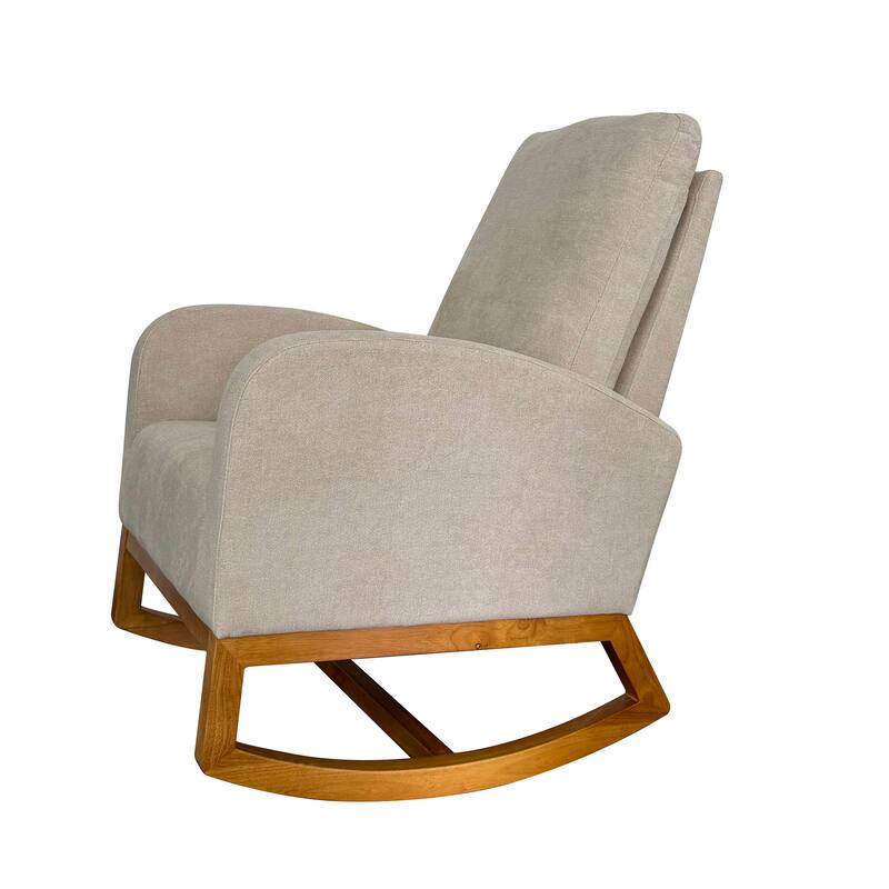 Glider Rocking Chair with Thick Padded Seat, Lounge Armchair with Side Pocket, High Back Sofa Chair with Wood Base