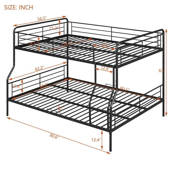 Full XL Over Queen Metal Bunk Bed featuring Full Length Guardrail