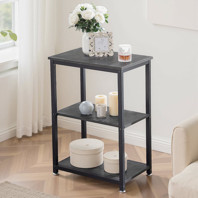 Javlergo Industrial End Side Tables Nightstand with 3-Tier Storage Shelf - Charcoal Grey