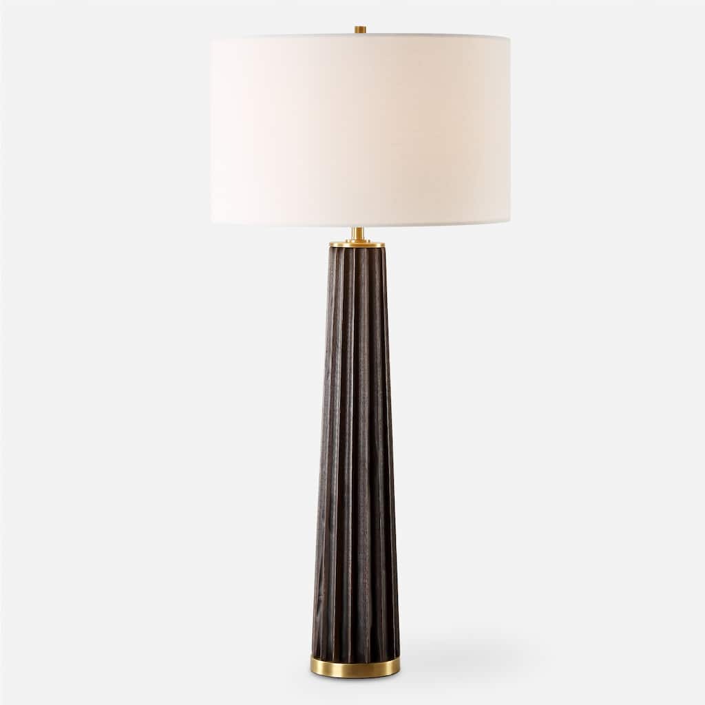 Scalloped Table Lamp with Round Shade - 31.5" - Brown and Antique Brass