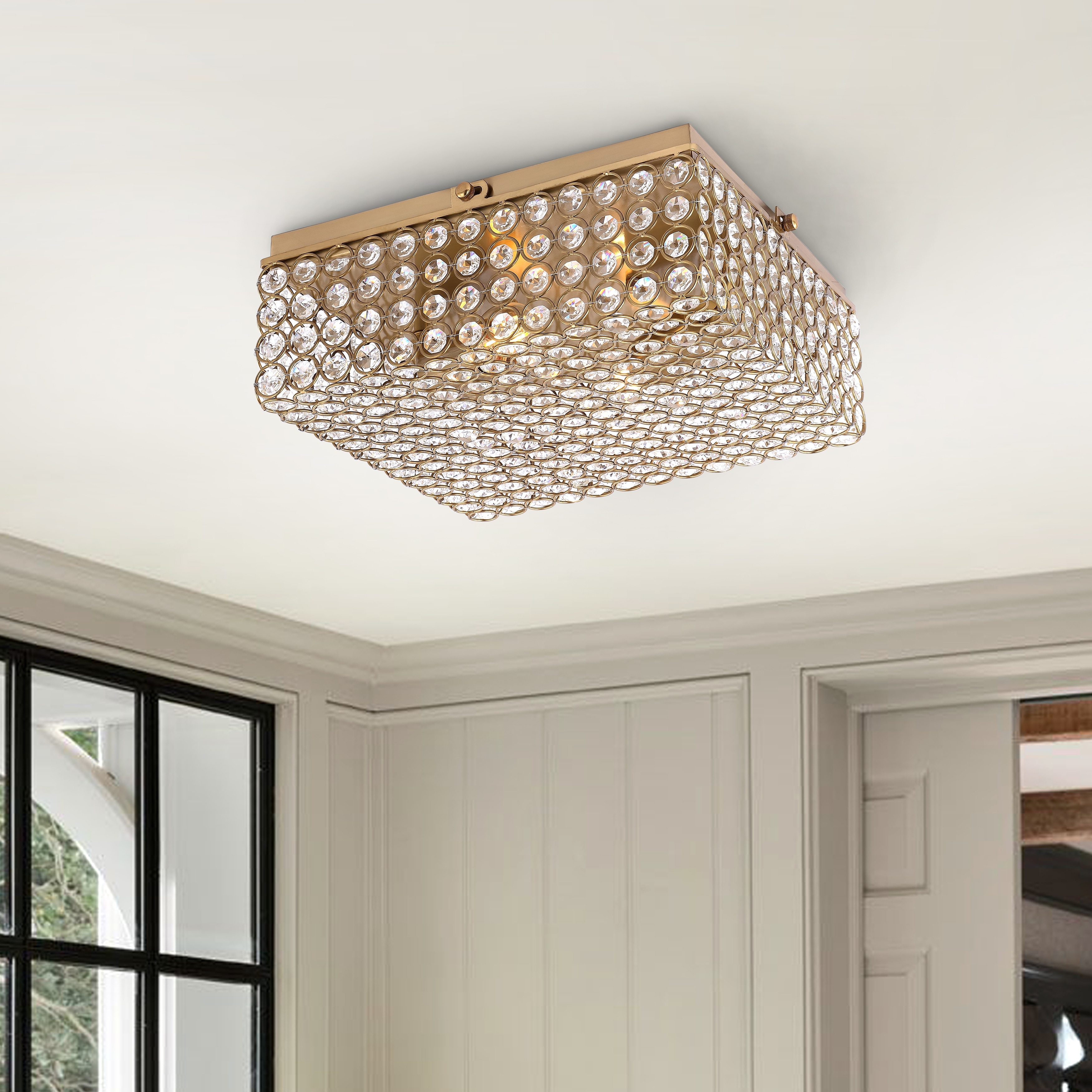 GetLedel 11.5 inch 2 Light Square Crystal Flush Mount