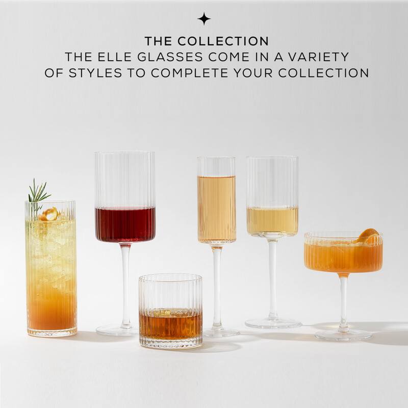 JoyJolt Elle Fluted Cylinder Martini Coupe Glass - 10 oz - Set of 2 - 10 oz