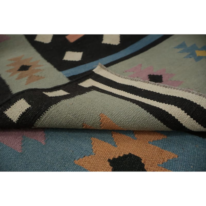 Hand Woven Oriental 100% Wool Carpet Southwestern Tribal Multi-Colored Kilim Area Rug - 11' 5'' X 5' 3''