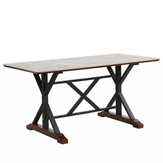 Faux Marble Dining Room Table with X-shaped Metal Legs and Solid Wood Base, Scratch and Heat Resistant, Table Only