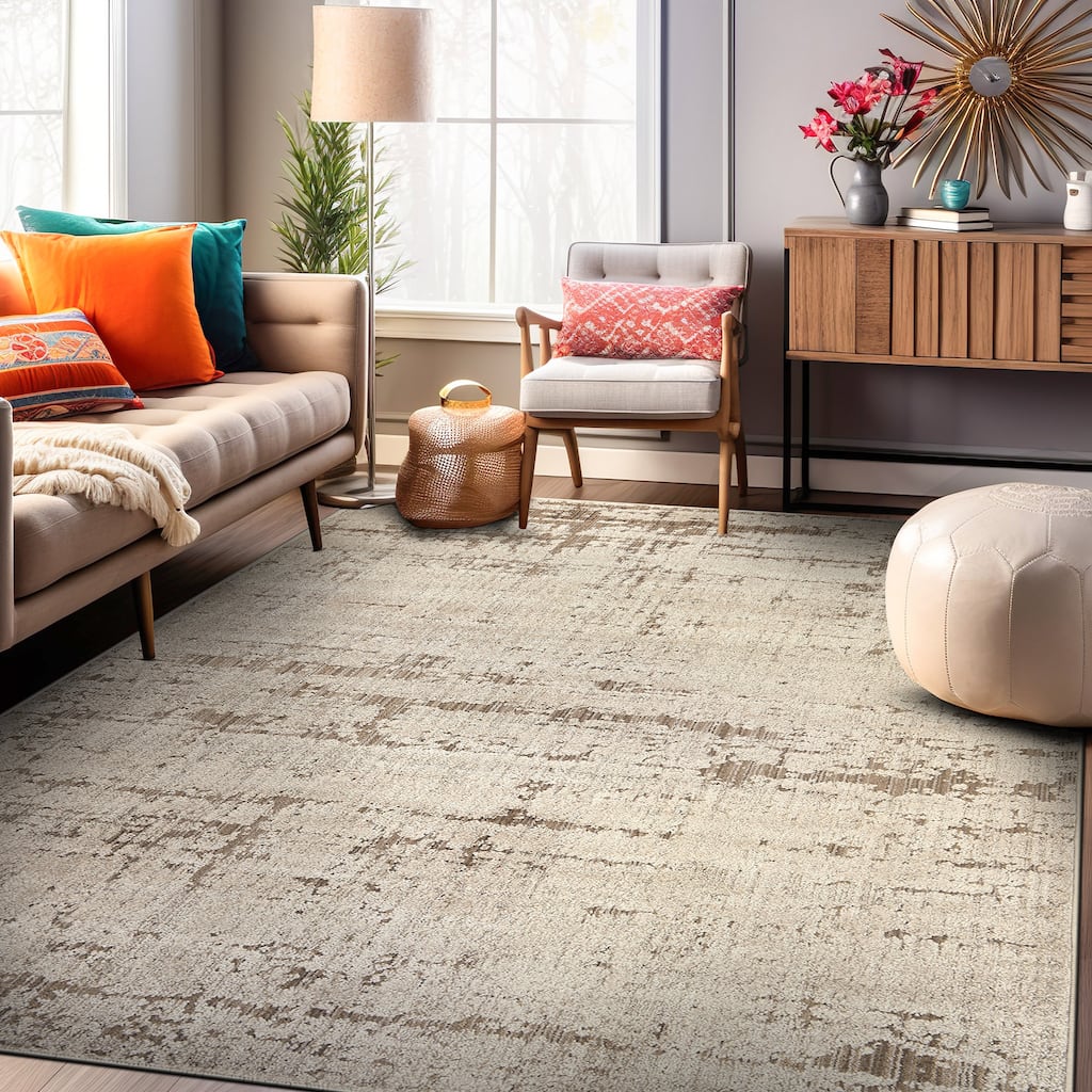 World Rug Gallery Textured Abstract Sandstone Beige Indoor High-Low Area Rug