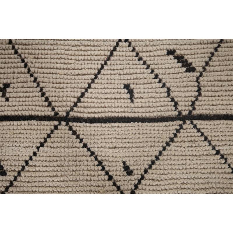 Trellis Moroccan Area Rug Hand-Knotted Oriental Beige Wool Carpet - 6'11"x 10'3"
