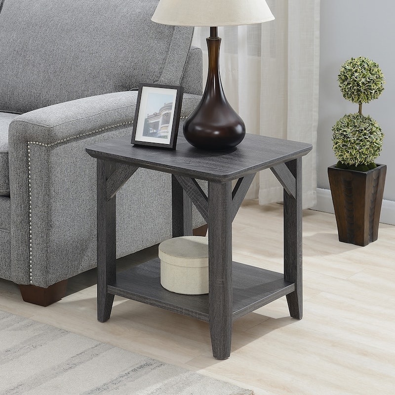 Rustic Transitional End Table with Shelf, Two Tier Storage and Tapered Legs, Woodgrain Accent Side Table for Any Room - 22