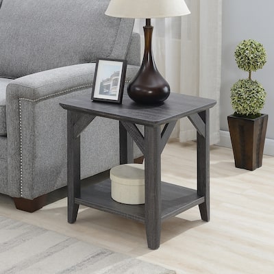 Rustic Transitional End Table with Shelf, Two Tier Storage and Tapered Legs, Woodgrain Accent Side Table for Any Room - 22