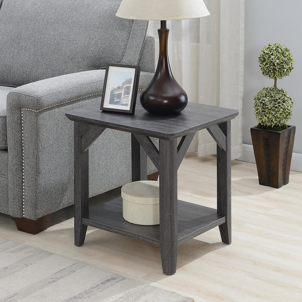 Rustic Transitional End Table with Shelf, Two Tier Storage and Tapered Legs, Woodgrain Accent Side Table for Any Room - 22