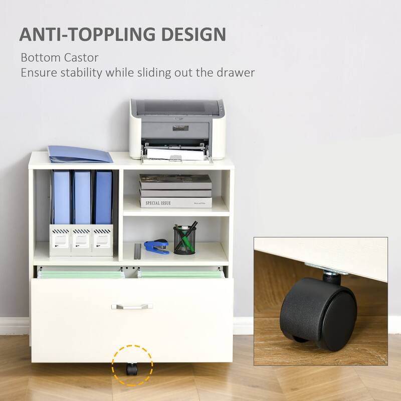 Vinsetto 29" Filing Cabinet with Wheels, Paperwork and Folder Storage Organizer w/ Drawer, White