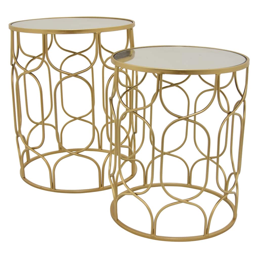 Plutus Brands Metal Mirror Top Table in Gold Metal Set of 2