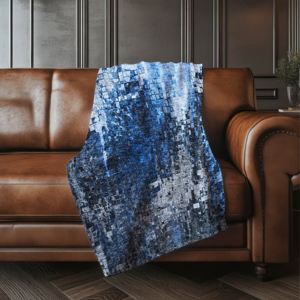 Premium Machine Washable Modern Mosaic Sherpa Throw Blanket