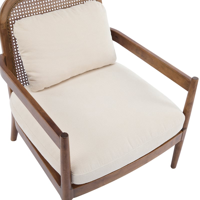 Roomfitters Mid-Century Accent Chair with Walnut Wood Frame & Rattan Back, Striped Cushion, Set of 2