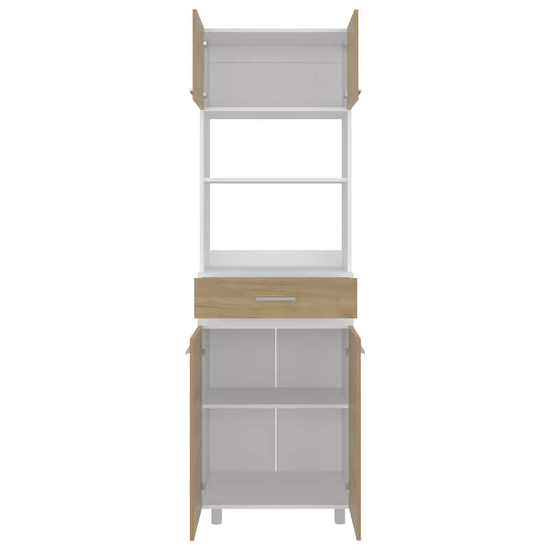 Kitchen Pantry, 4 Doors, 1 Drawer, 4 Legs, 4 Shelves, Natural Oak / White