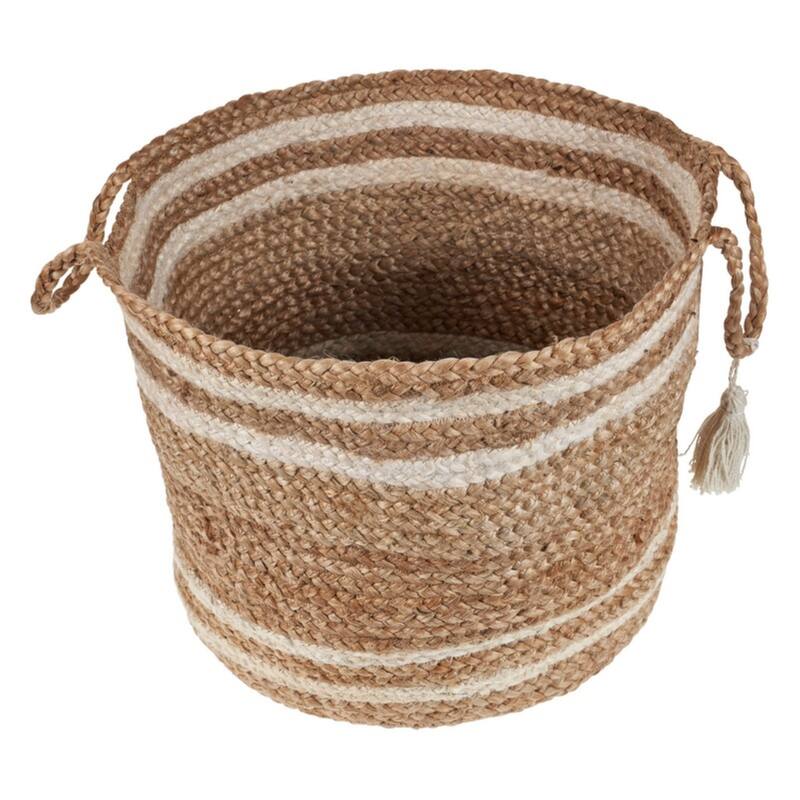 Sevita Tan/White Striped Jute Hand-Made Storage Basket