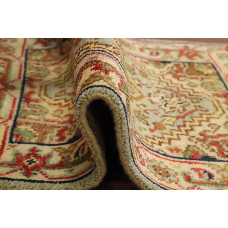 Hand Knotted Oriental 100% Wool Carpet Traditional Medallion Green Heriz (serapi) Area Rug - 3' 0'' X 2' 0''