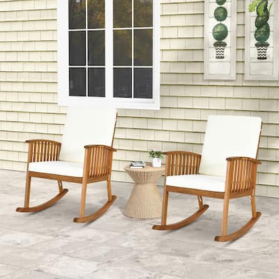 Gymax 2PCS Patio Wooden Rocking Chair Lawn Garden Outdoor w/ Armrest