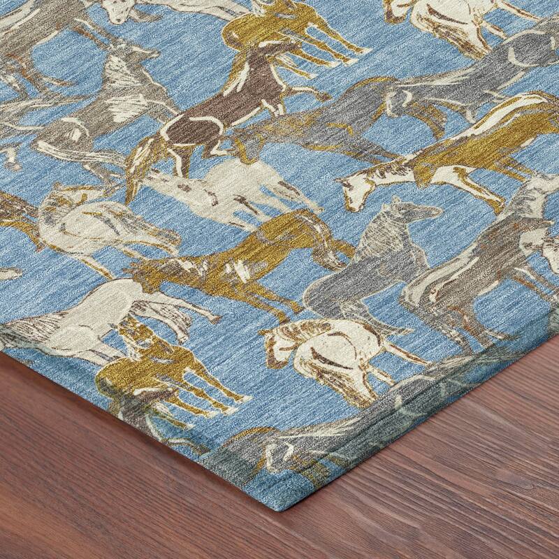 Machine Washable Indoor/ Outdoor Horse Herd Chantille Rug