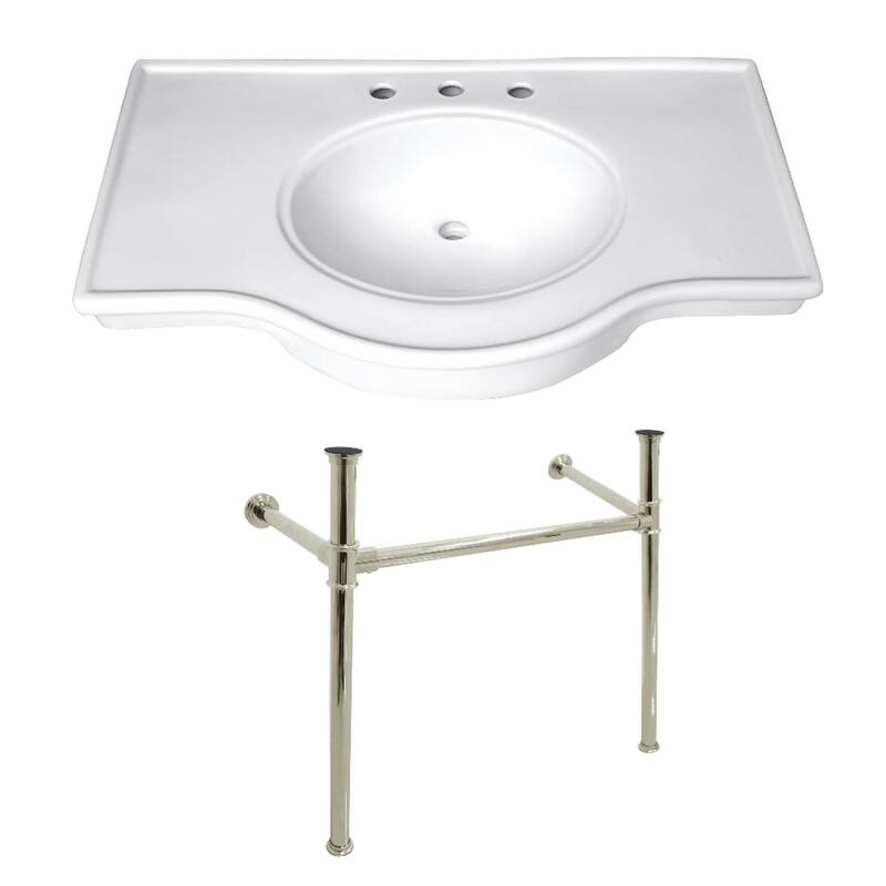 Kingston Brass Templeton 37" Wide Console Sink Set - White / Polished Nickel