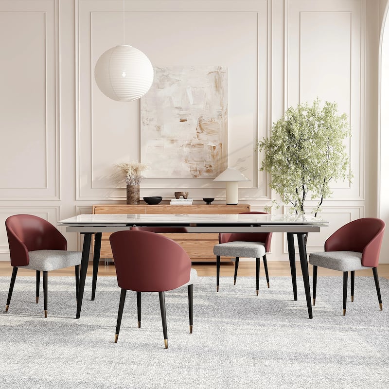 Modern Faux Leather and Fabric Upholstered Back Armchair Dining Chair Or Side Chair (Set of 4)