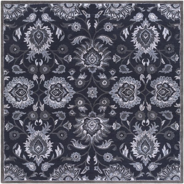 slide 2 of 23, Patchway Handmade Classic Floral Wool Area Rug 4' Square - Navy - Square