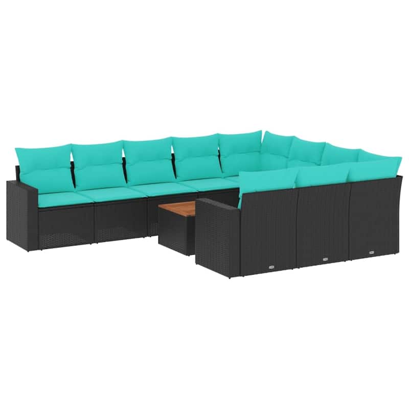 vidaXL 11 Piece Patio Sofa Set with Cushions Black Poly Rattan - 24.4 x 24.4 x 27.2 (W x D x H)