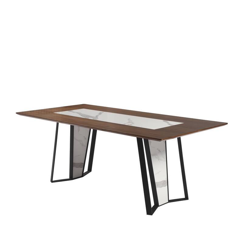 Tanya Contemporary 7-Piece Dining Set with Sintered Stone and Walnut-Finished Tabletop