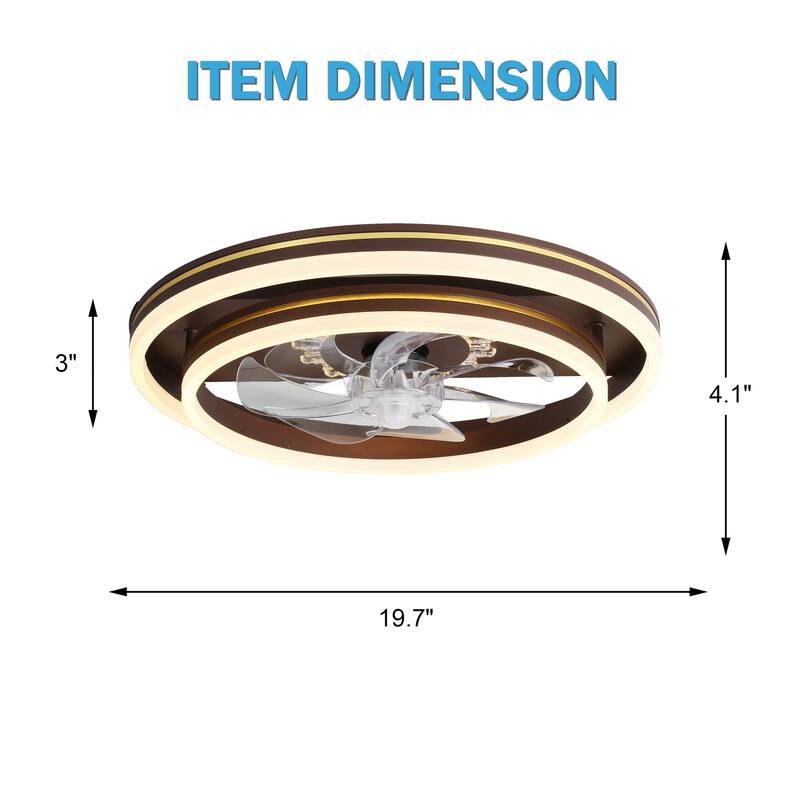 Oaks Aura 20in. LED Smart App Remote Control Low Profile Dual Tier Ceiling Fan Flush Mount Dimmable Bedroom Lighting