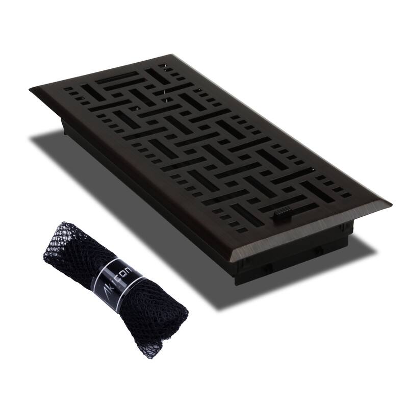 Akicon Check Design 4"x10" Floor Register with Trap Net - Oil Rubbed Bronze