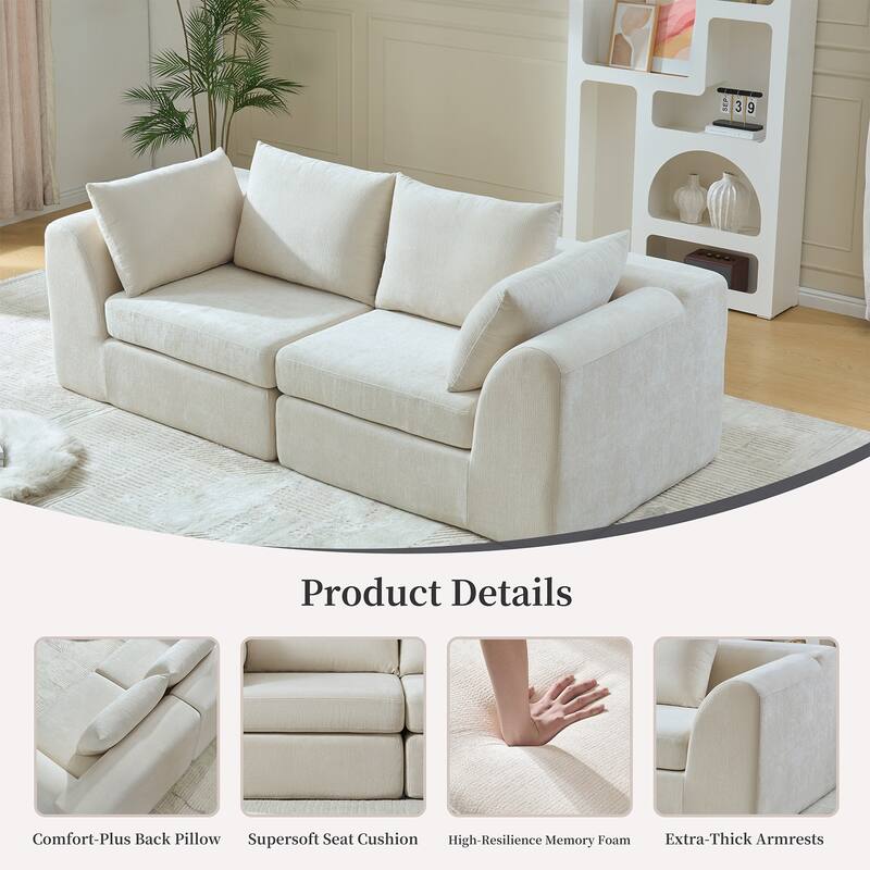86.6 inch 2 Seater Sofa Cloud Couch Two Layers Deep Seat Chenille Boneless Couch with Armrest Pillow Couches