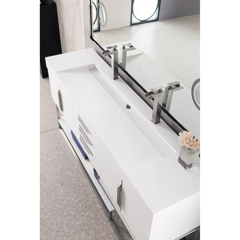 James Martin Vanities Columbia 72" Double Vanity, Glossy White with Brushed Nickel Hardware