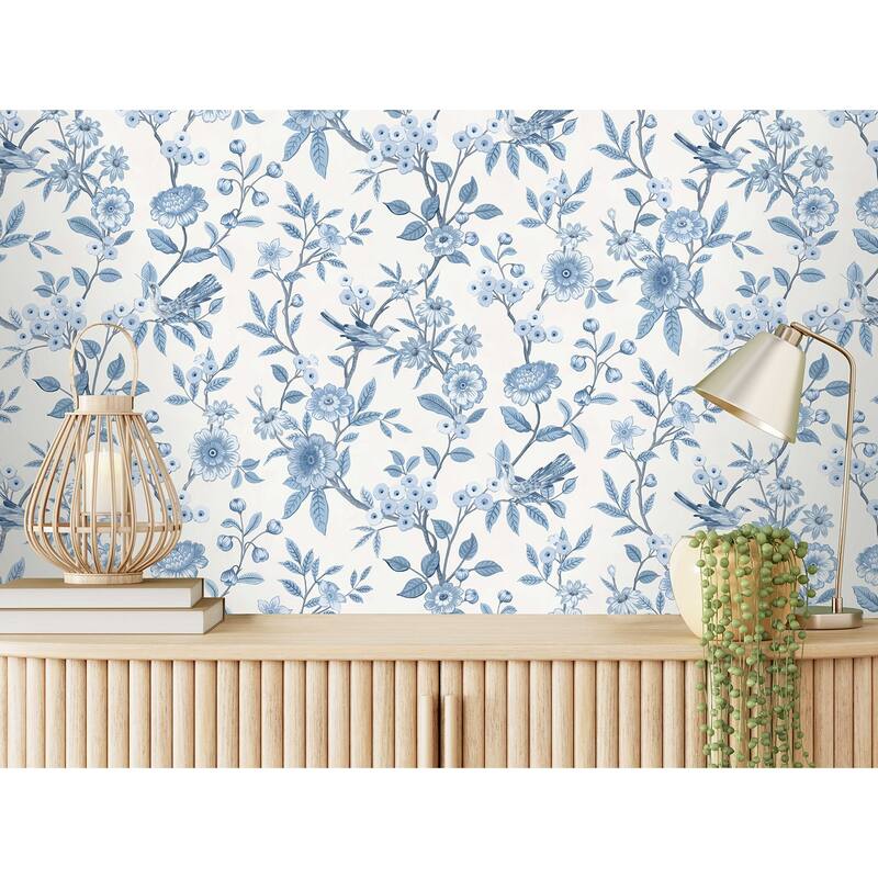 Fine Decor Elspeth Blue Floral Trail Wallpaper