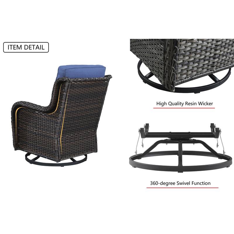 Gymojoy Outdoor Rattan Wicker Swivel Chair with Cushion (Set of 2)