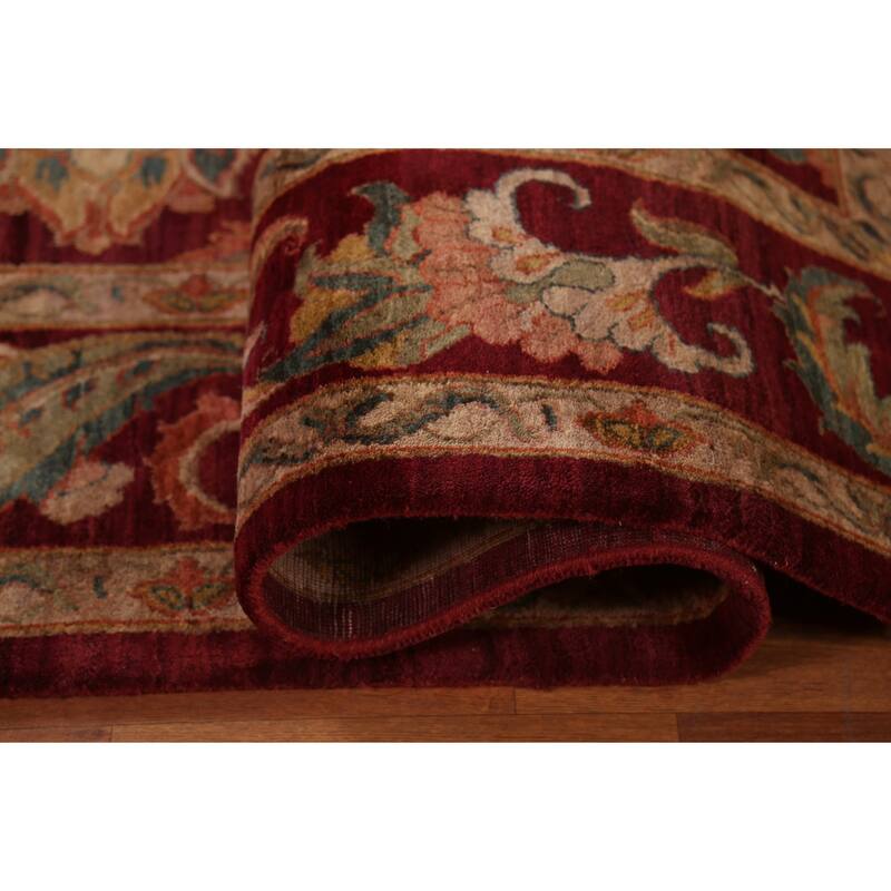 All-Over Floral Red Agra Indian Area Rug Hand-Knotted Wool Carpet - 7'10"x 10'4"