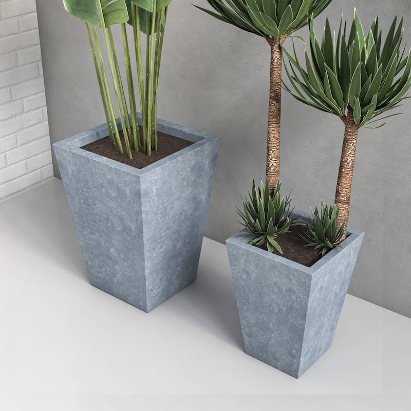 Square Fiberstone Planter Pot Set for Indoor Outdoor Serene Series