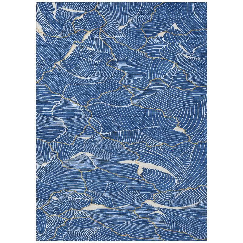 Machine Washable Indoor/ Outdoor Abstract Crackle Chantille Rug