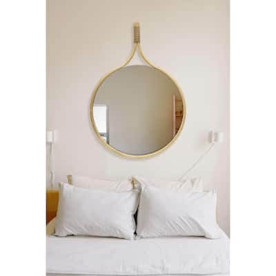28x40 Natural Round Raquette Curved Frame Style Mirror in Oak Wood