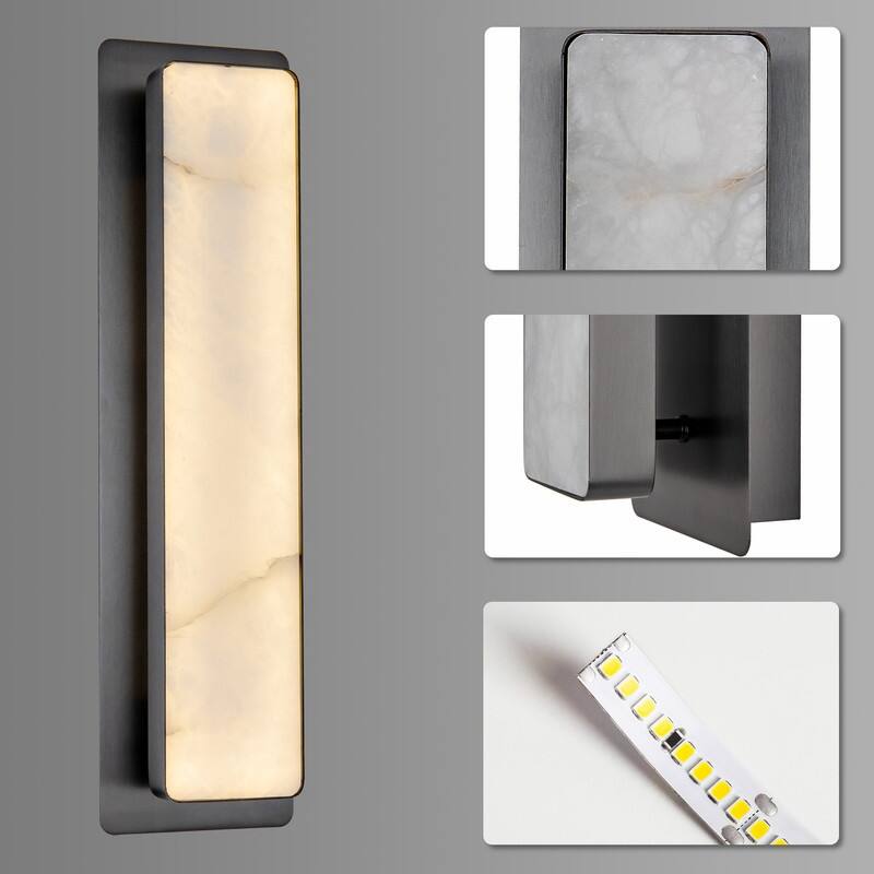 KAYLA 1-Light Gold LED Wall Sconce, Natural Alabaster Wall Sconce, Rectangular Bedside Wall Lighting (Set of 2)