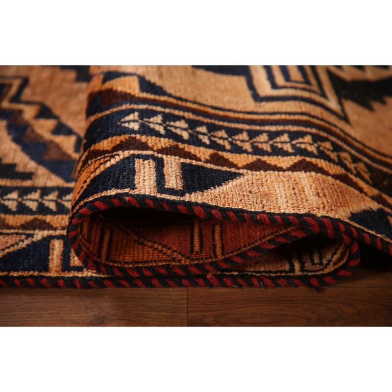 Qashqai Persian Vintage Runner Rug Hand-knotted Wool Carpet - 3'10"x 9'0"
