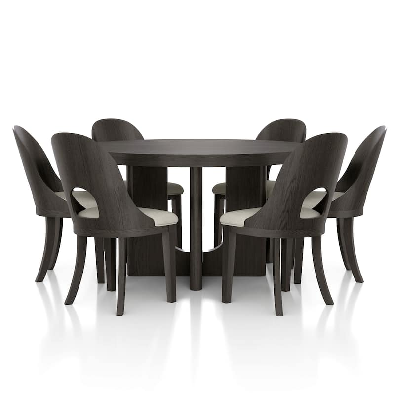Furniture of America Piez Modern 7-Piece Solid Wood Round Dining Set