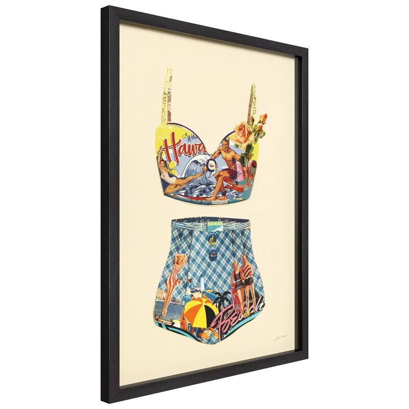 "Hawaii Beach" Dimensional Collage Framed Graphic Art Under Glass Wall Art