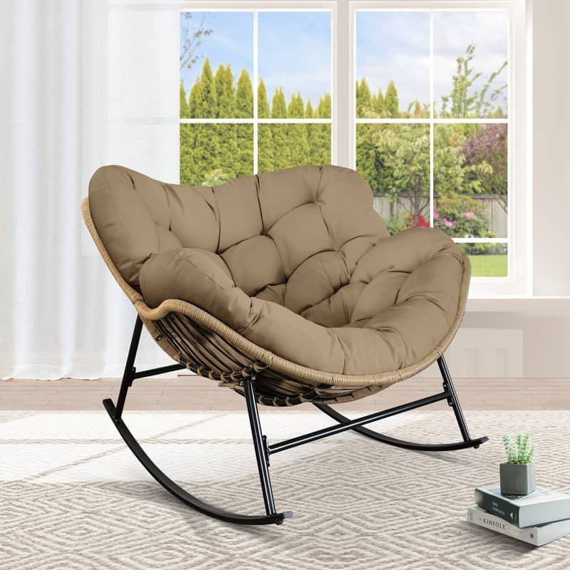 FINCATI Outdoor Rocking Papasan Chair, Rocking Chair Outdoor, 450 lbs Indoor Oversized Rocking Papasan, Comfy Rocking Egg Chair