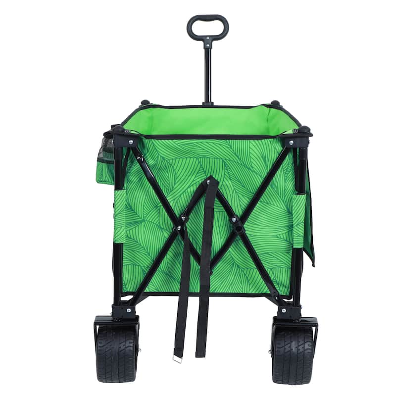 Heavy-Duty 480lbs Folding Wagon Cart With Bonus Picnic Mat-All-Terrain Beach Wheels,Drink Holders,Brakes & Side Pocket
