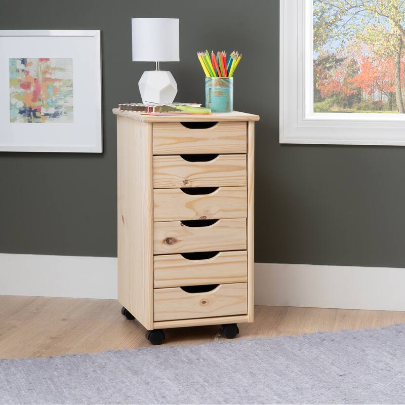 Wooden Storage Cabinet with Casters- 25.75" - Beige