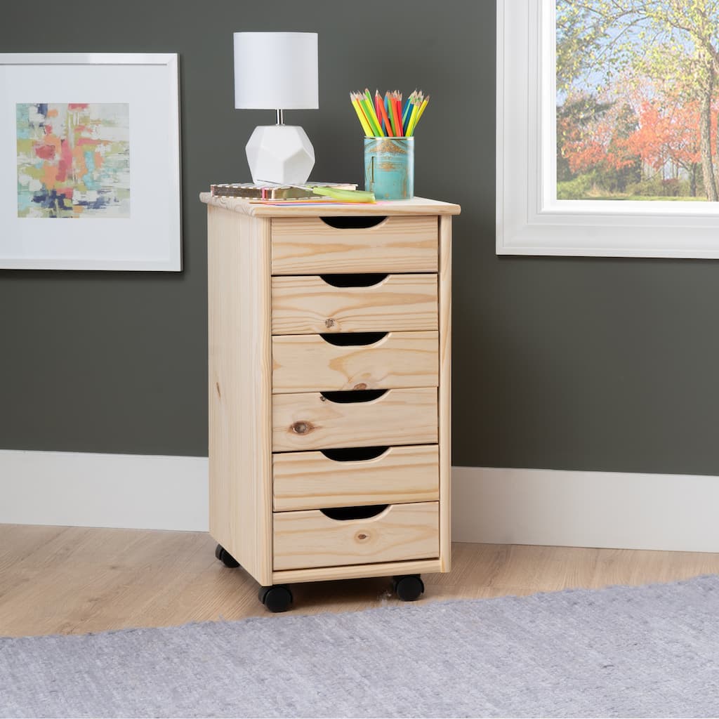 Wooden Storage Cabinet with Casters- 25.75" - Beige