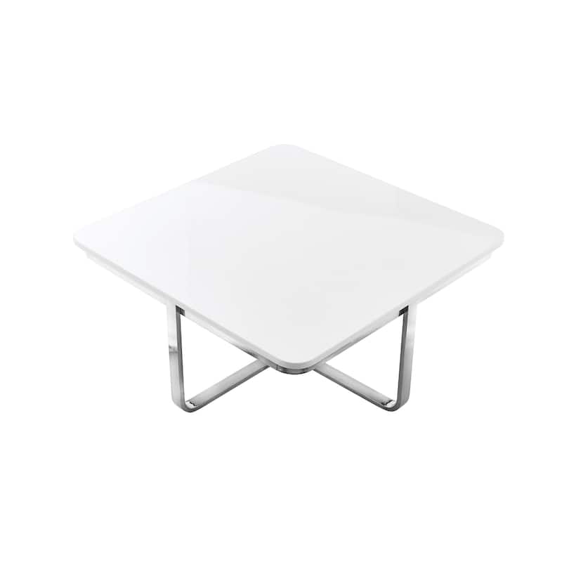 35" Sleek Square Coffee Table with Chrome Cross Legs and Stainless Steel Frame Modern Wood Design - 35.4”L x 35.4”W x 15.6”H