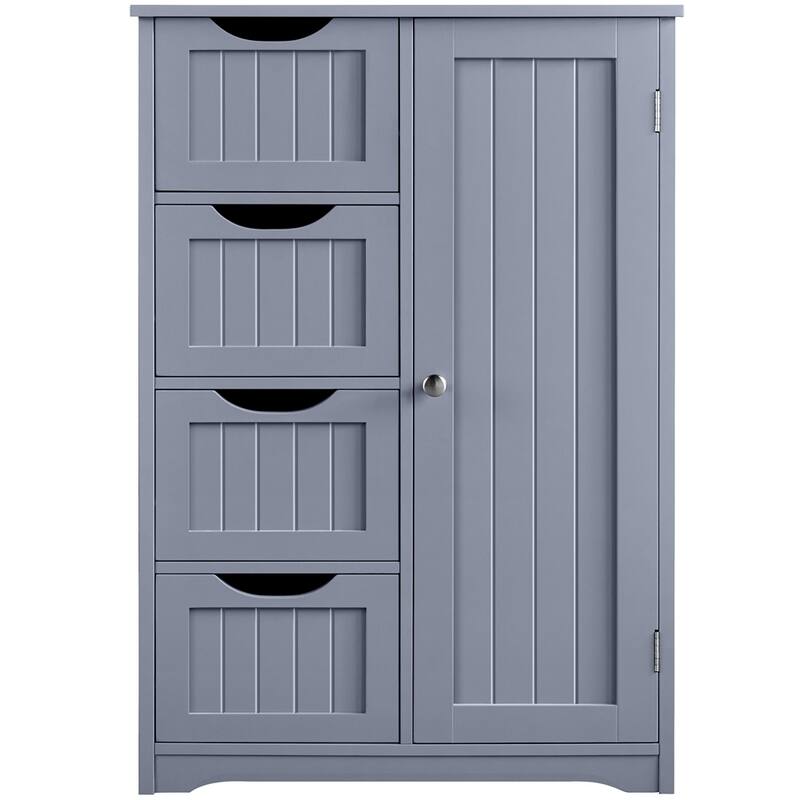 Yaheetech Large Bathroom Storage Cabinet Free-Standing Floor Cabinet with 4 Drawers and 1 Cupboard - N/A