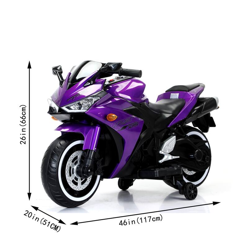 Electric Car for Kids with Training Wheels, Electric Motorcycle Toy with Charge Display, Battery Powered Electric Car, Purple