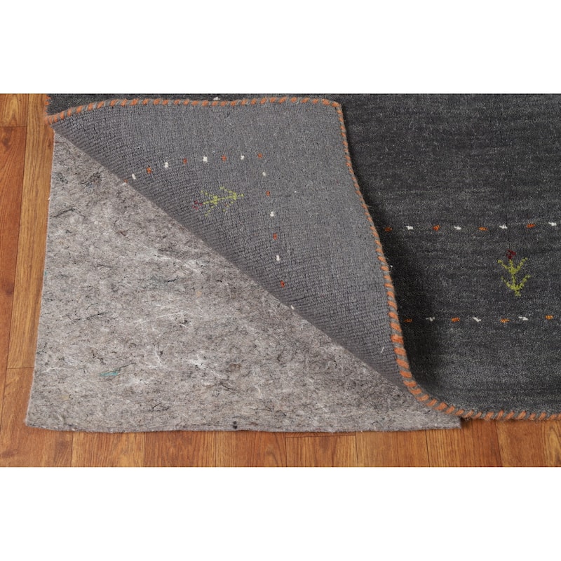 Charcoal Gabbeh Oriental Rug Handmade Wool Carpet - 4'0" x 5'10"