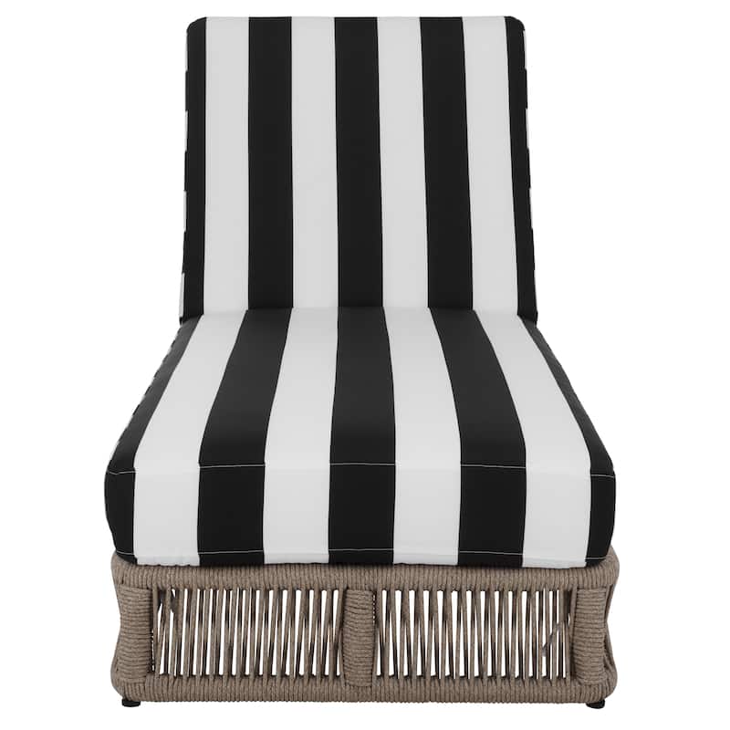 SAFAVIEH Outdoor Tinna Sun Lounger - 75"W x 25"D x 13"H - Heather Tan/Black Striped
